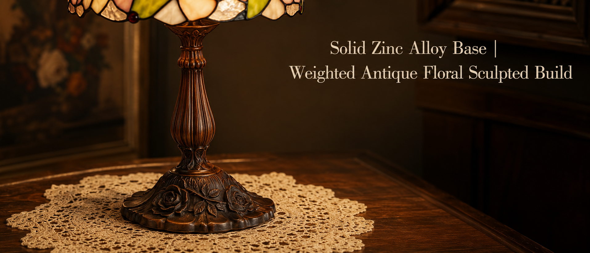 Antique bronze floral metal lamp base featuring weighted zinc alloy construction and vintage carved details for elegant interiors