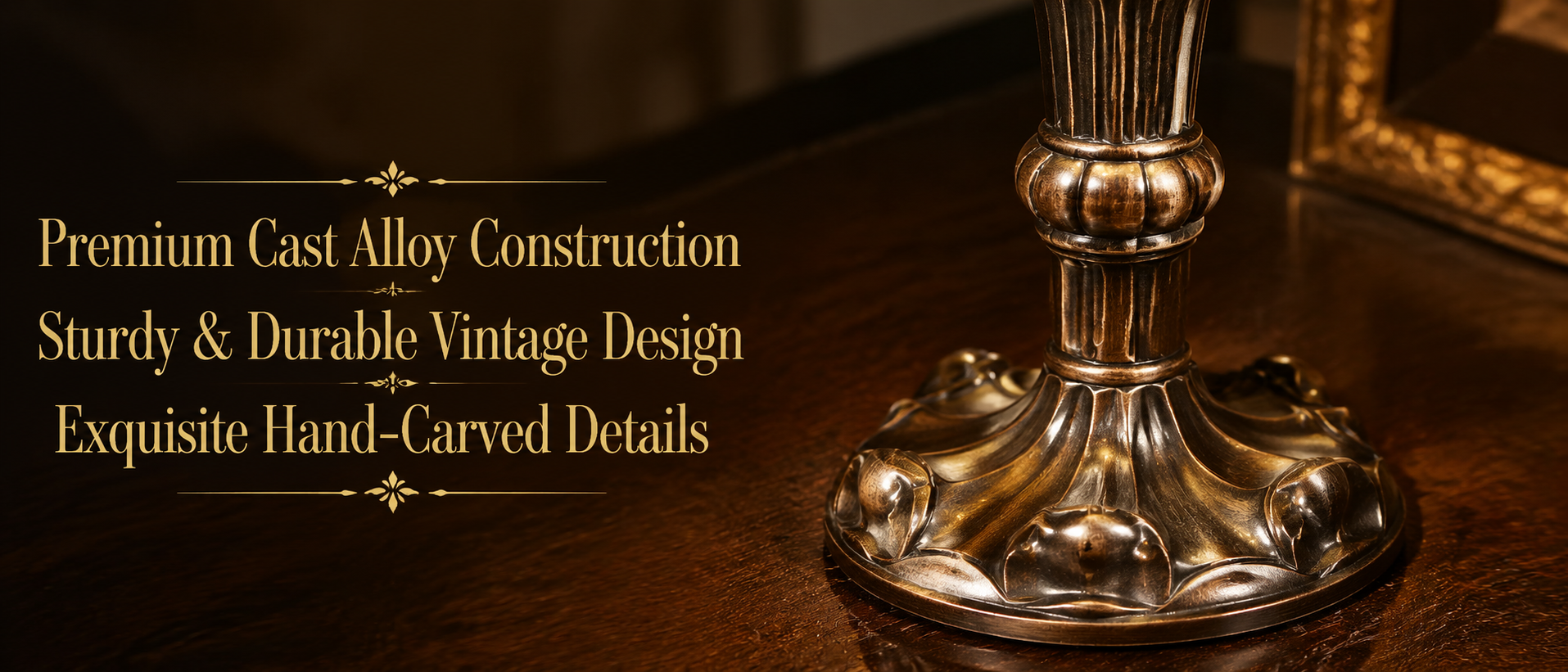 Antique cast alloy base detail of a vintage Tiffany style lamp showing durable metal construction and classic craftsmanship