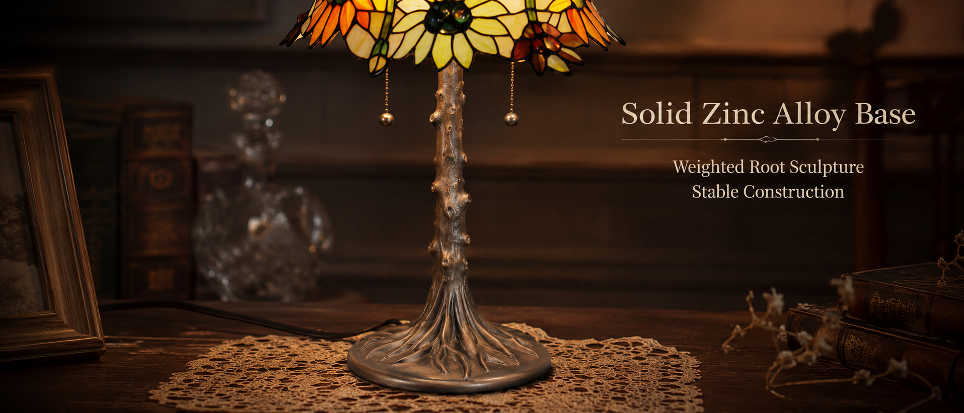 Antique zinc alloy table lamp base with root sculpture design providing stable support and vintage artistic appeal