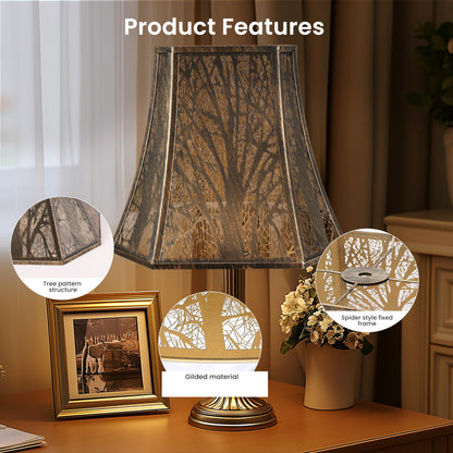 Square cut corner bell lamp shade creating warm ambient lighting through gold interior reflective surface