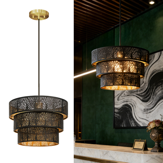 black 3 tier drum chandelier modern ceiling light for living room