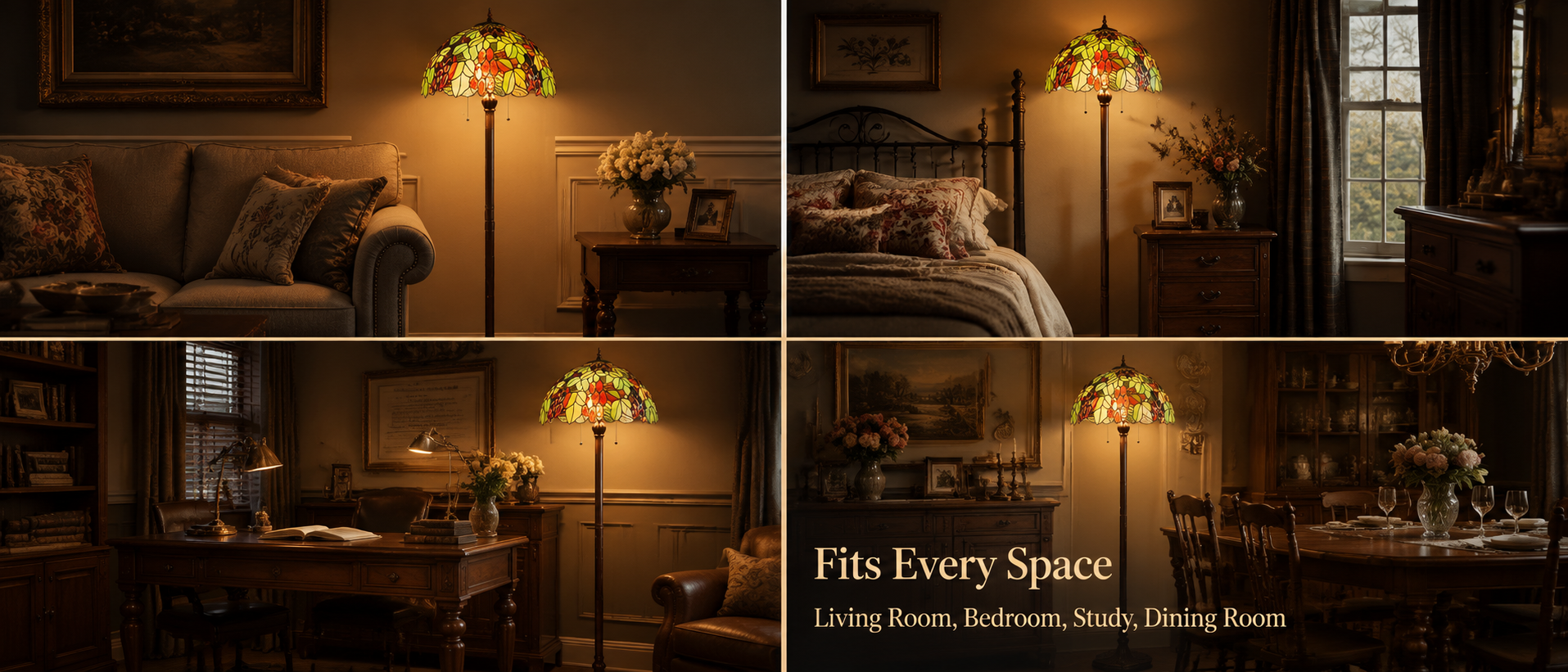 Botanical floor lamp complementing living room, bedroom, study and dining spaces with elegant vintage home decor style