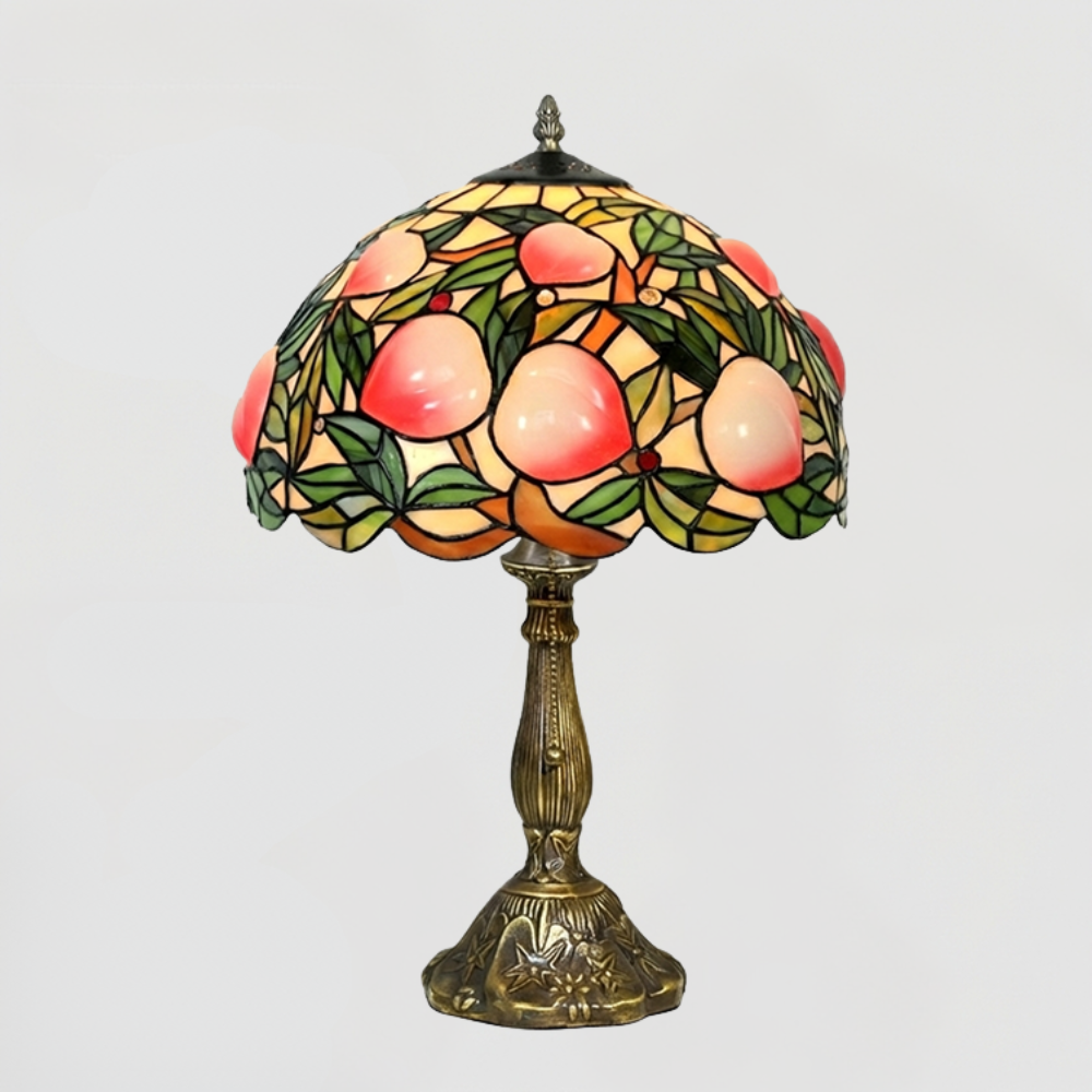 Aeelleea Tiffany peach fruit table lamp enhancing botanical inspired interior decor with warm ambient glow