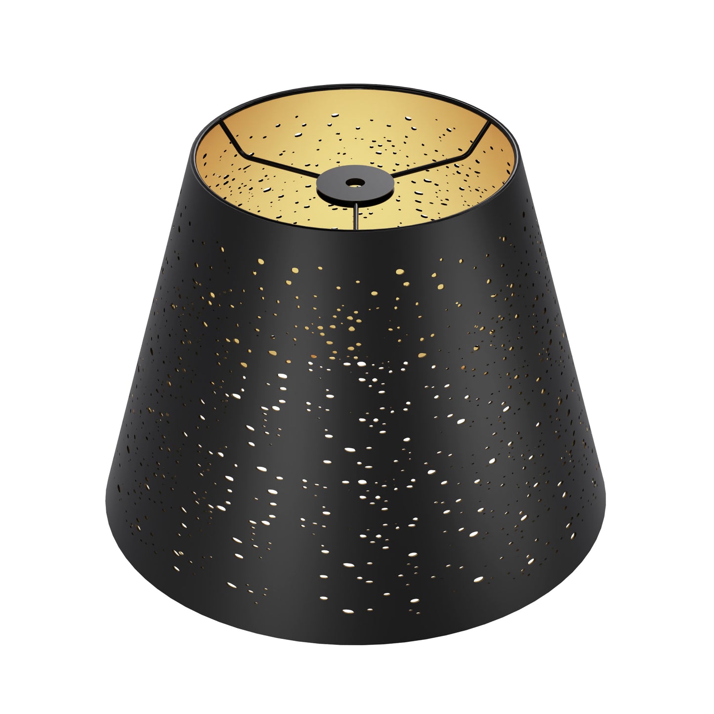 Close up of celestial star etched pattern on metal lampshade highlighting decorative craftsmanship and textured surface