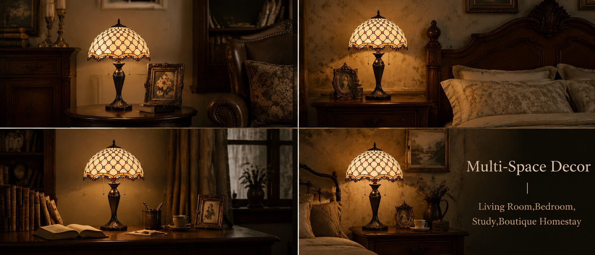 Classic stained glass table lamp used for bedroom, study, and living room home decoration