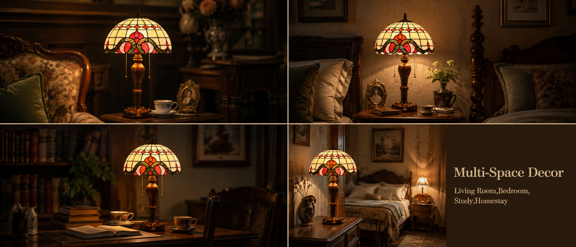 Classic Victorian style table lamp displayed in bedroom study and living spaces for elegant home decoration