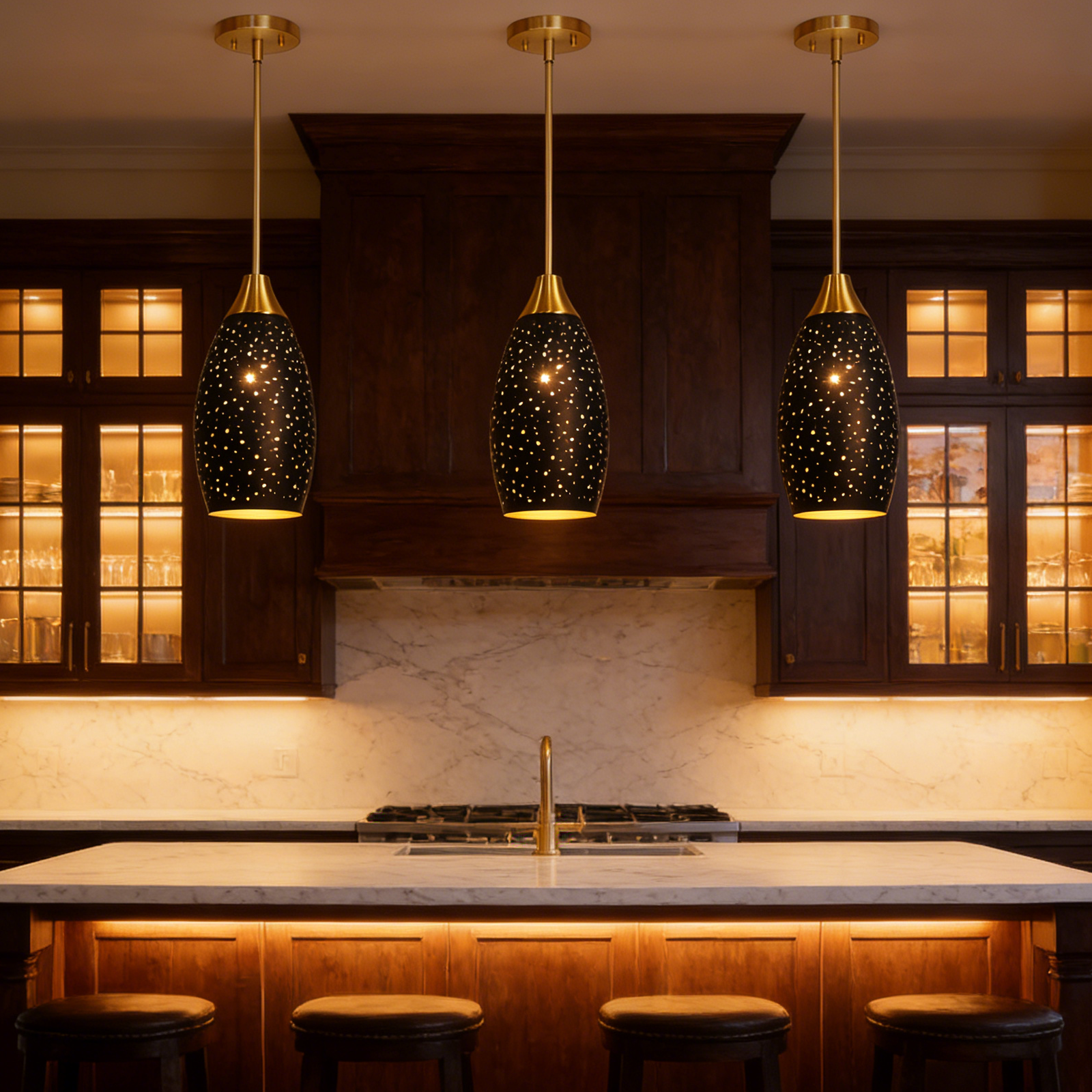Industrial pendant light installed above a dining table