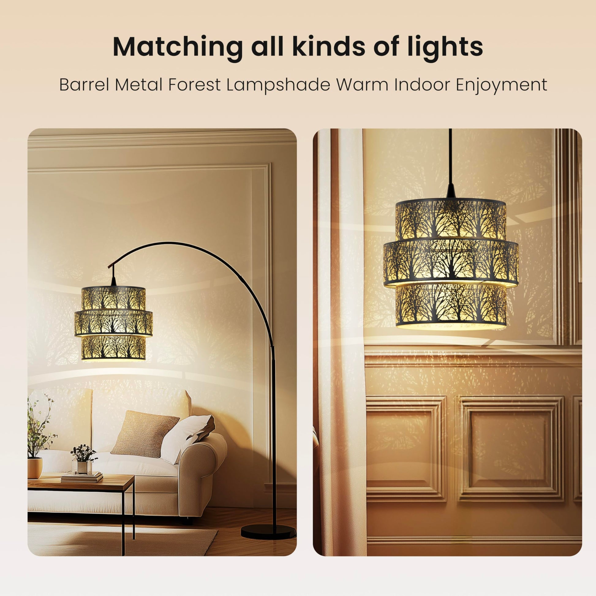 3 tier drum metal lampshade showing 11.8 by 9 inch dimensions suitable for pendant and chandelier lighting replacement