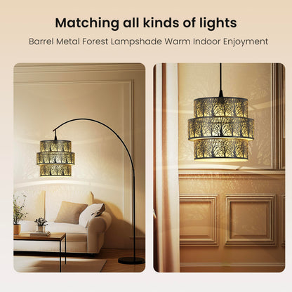 3 tier drum metal lampshade showing 11.8 by 9 inch dimensions suitable for pendant and chandelier lighting replacement