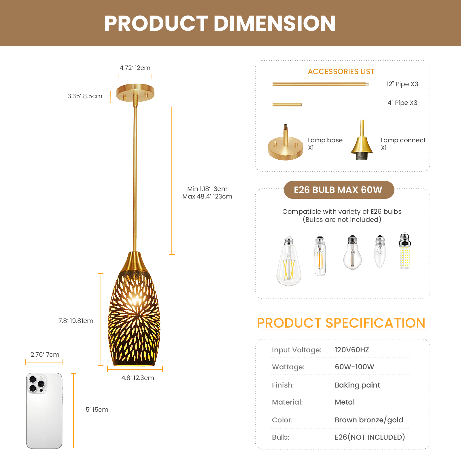 luxury gold pendant light installed in entryway hallway interior lighting
