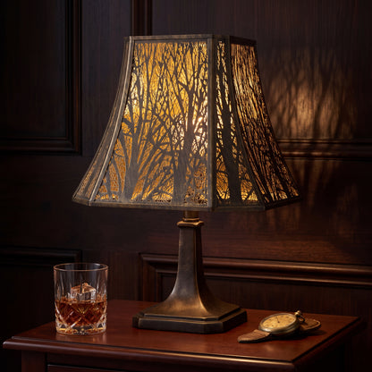 Black exterior gold interior etched tree bell lamp shade, decorative replacement lamp shade for table lamp and floor lamp, warm glow