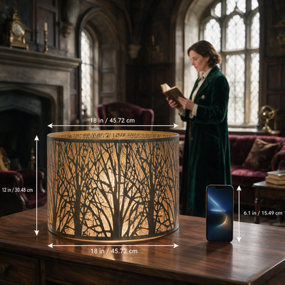 18 inch floor lamp lamp shades size comparison showing 18 x 18 x 12 inch forest metal shade beside a 6.1 inch phone.
