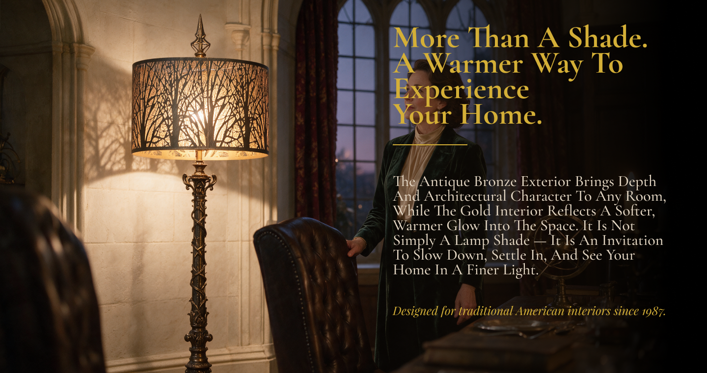 Floor lamp lamp shades featuring an antique bronze metal forest design with warm lighting for elegant home interiors.