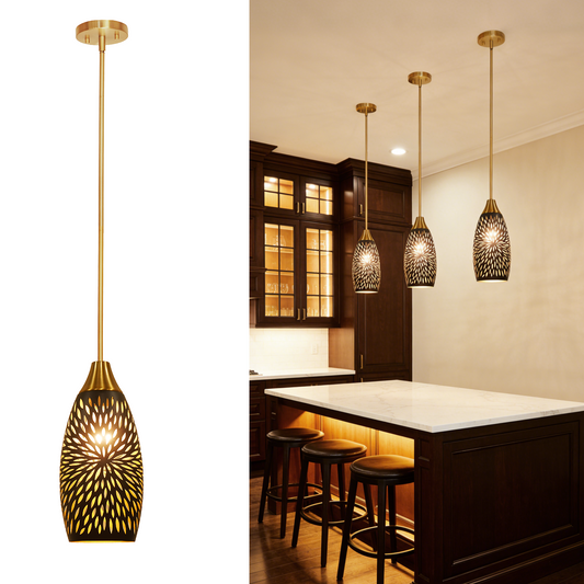 gold metal pendant light teardrop hollow shade modern ceiling lamp