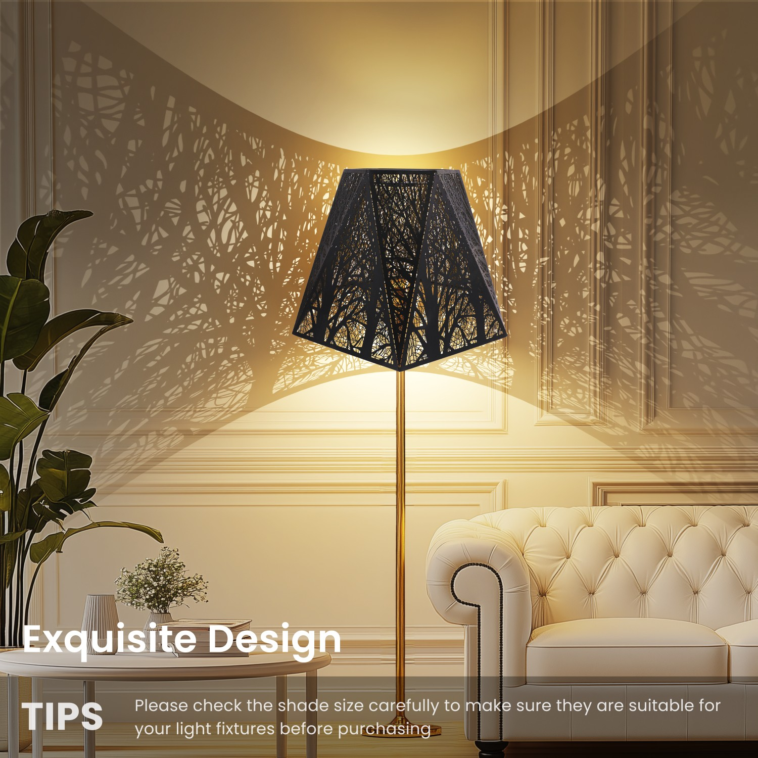 Hexagon vintage lamp shade creating warm ambient glow with gold interior enhancing cozy interior lighting atmosphere