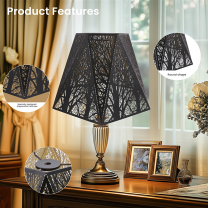 Hexagon vintage lamp shade angled view showing geometric shape with black and gold contrast finish for decorative lighting