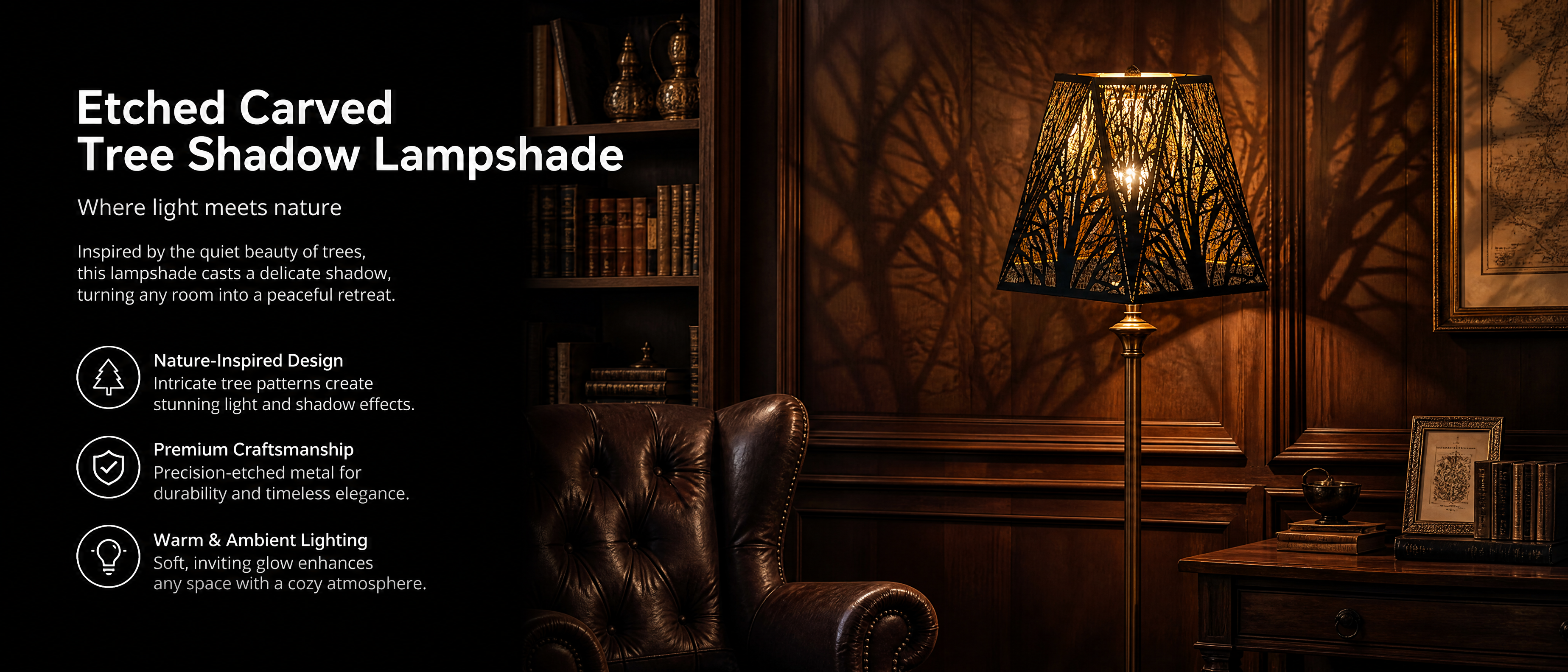 Hexagon Vintage Lamp Shade - Etched Carved Tree Shadow Lampshade, Where Light Meets Nature, Inspired by Quiet Beauty of Trees, Delicate Shadow Turns Any Room into Peaceful Retreat, Nature Inspired Design with Intricate Tree Patterns Create Stunning Light and Shadow Effects, Premium Craftsmanship with Precision Etched Metal for Durability and Timeless Elegance, Warm and Ambient Lighting with Soft Inviting Glow Enhances Any Space with Cozy Atmosphere, Black Exterior Gold Interior Hexagonal Metal Floor Lamp Sh