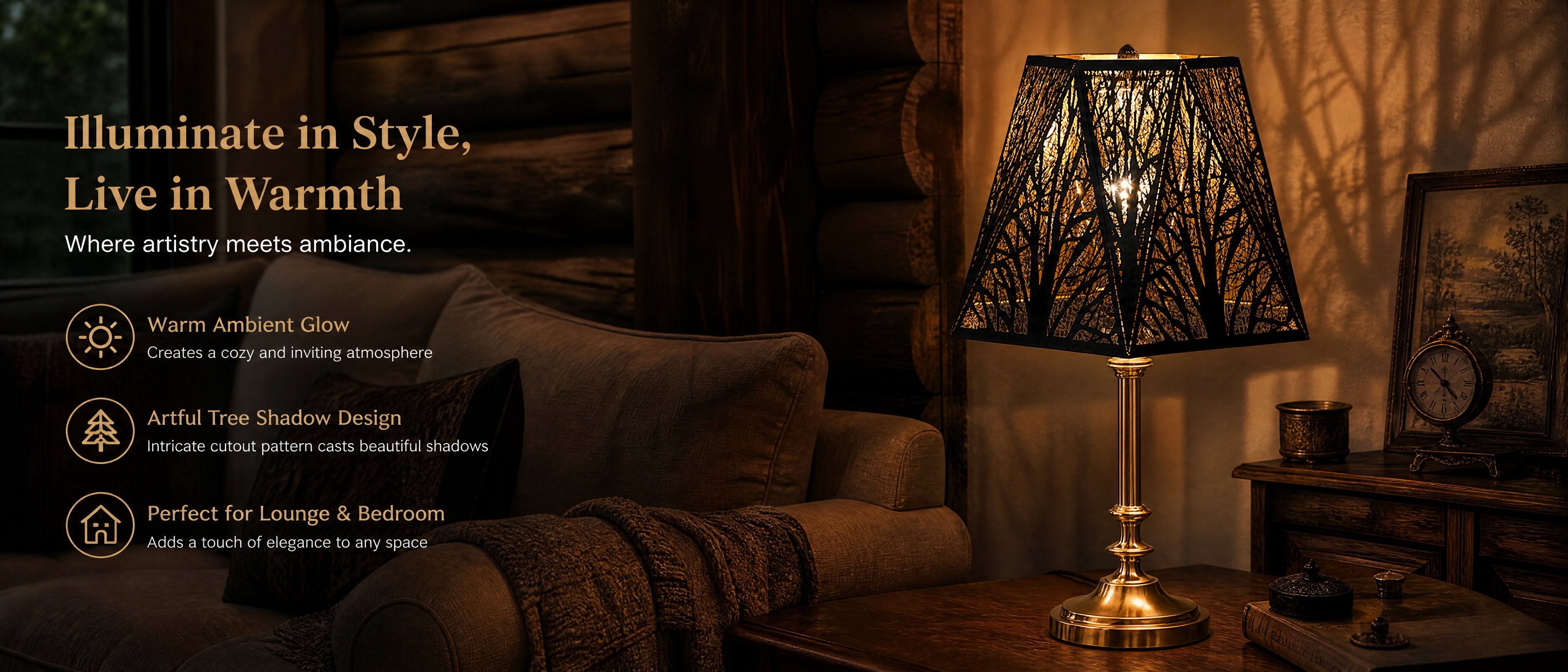 Hexagon Vintage Lamp Shade - Illuminate in Style Live in Warmth, Where Artistry Meets Ambiance, Warm Ambient Glow Creates Cozy Inviting Atmosphere, Artful Tree Shadow Design with Intricate Cutout Pattern Casts Beautiful Shadows, Perfect for Lounge and Bedroom, Adds Touch of Elegance to Any Space, Black and Gold Hexagonal Metal Lamp Shade with Spider Fitter, 7x13.8x9.5 inches, Replacement Lamp Shade for Table Lamps Floor Lamps and Vintage Lighting Fixtures