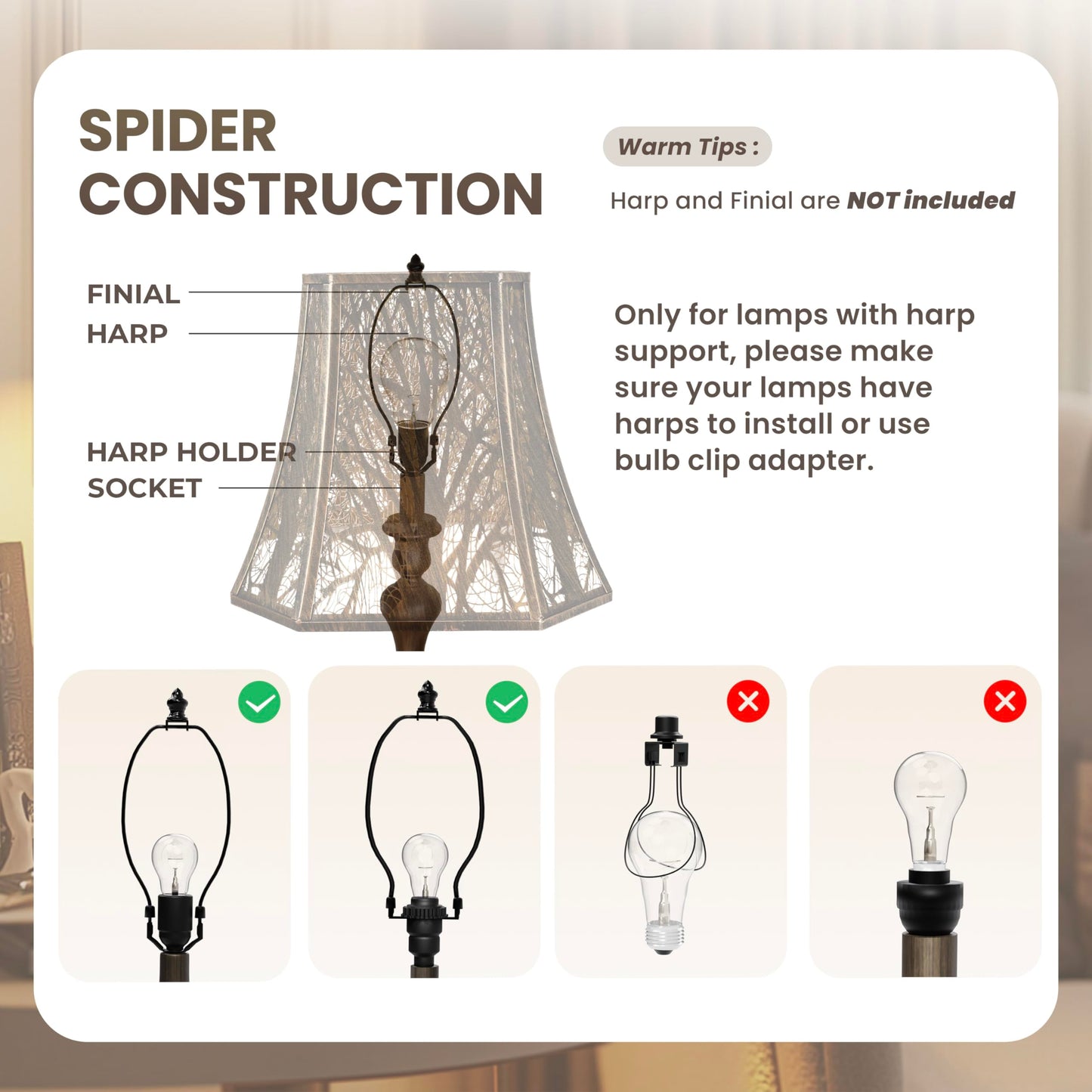 Square Cut Corner Bell Lampshade – 8"×14"×11" – Etched Tree Design