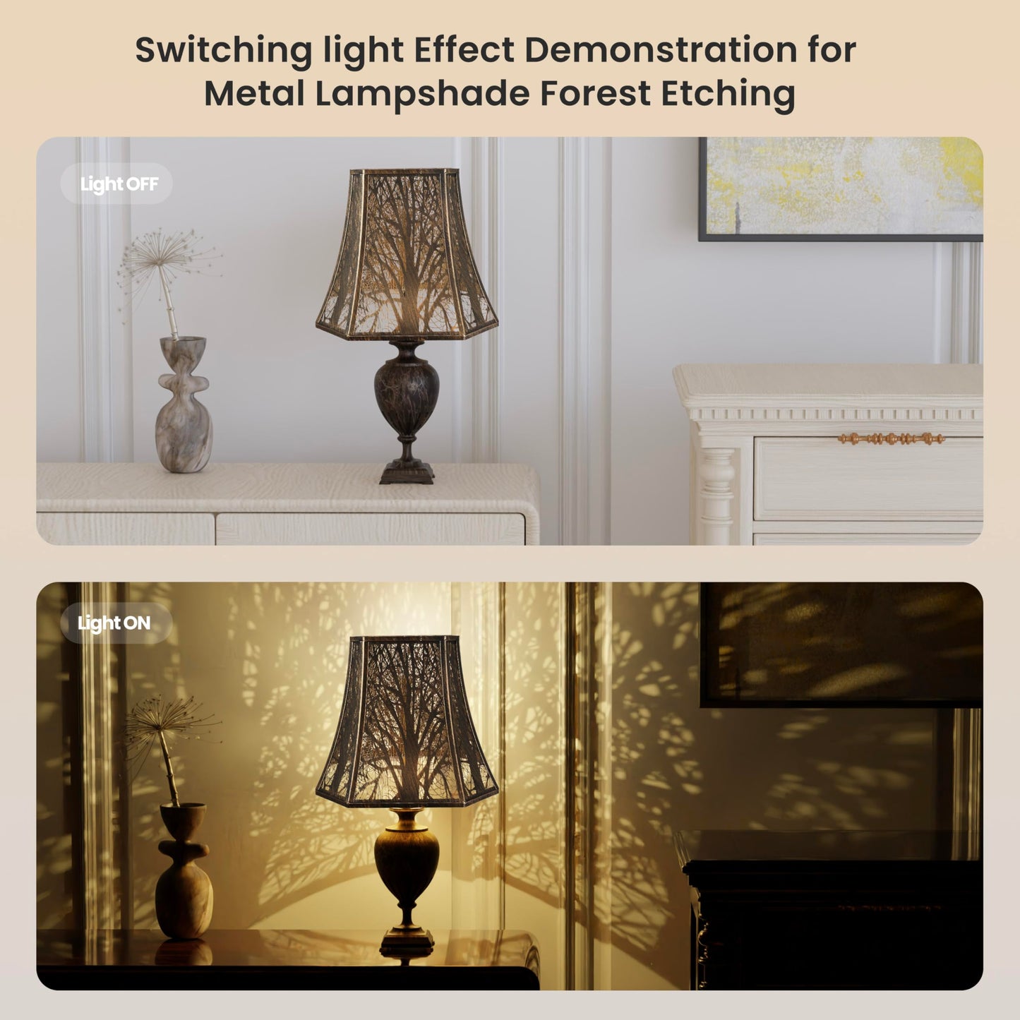 Square Cut Corner Bell Lampshade – 8"×14"×11" – Etched Tree Design