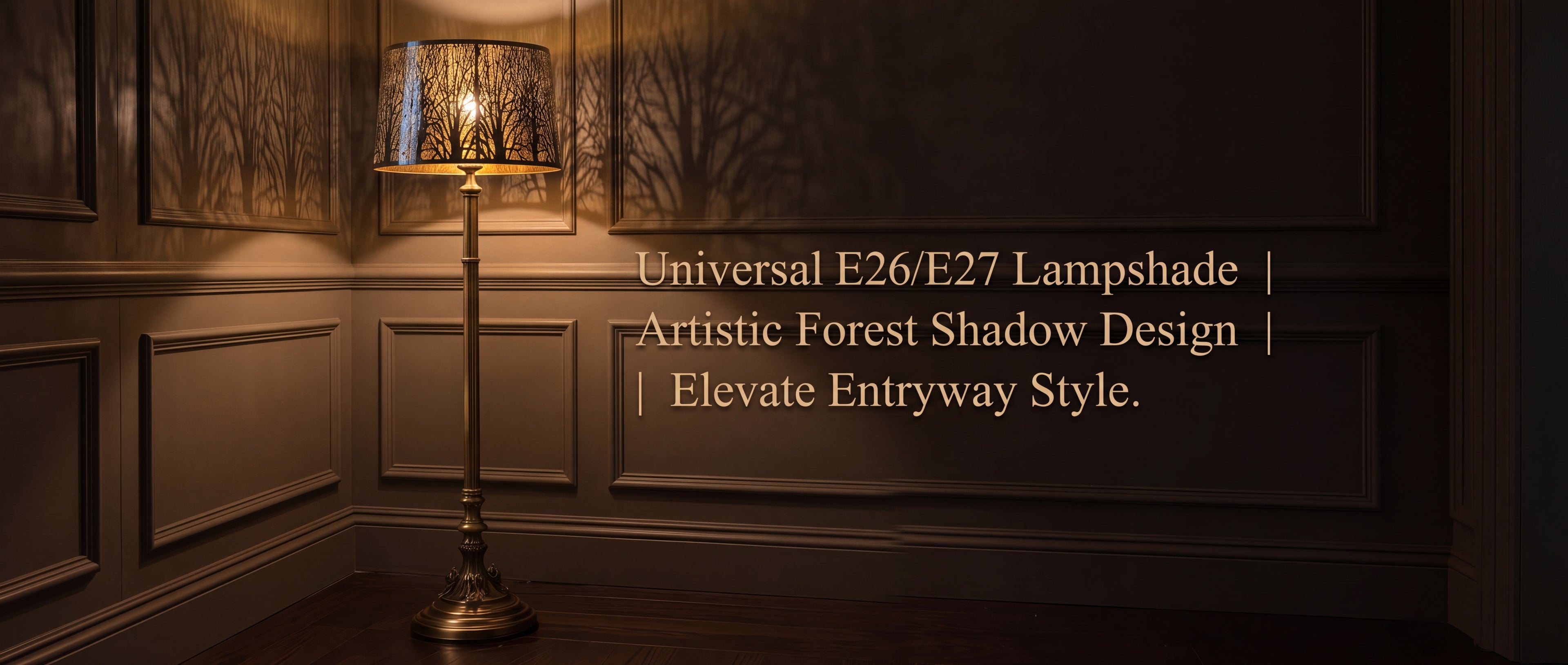 Chrome Forest Metal Lampshade - Black Chrome Stainless Steel Lampshade with Gold Interior, Artistic Forest Shadow Design for Entryway Floor Lamp, 12x14x10 Spider Fitter