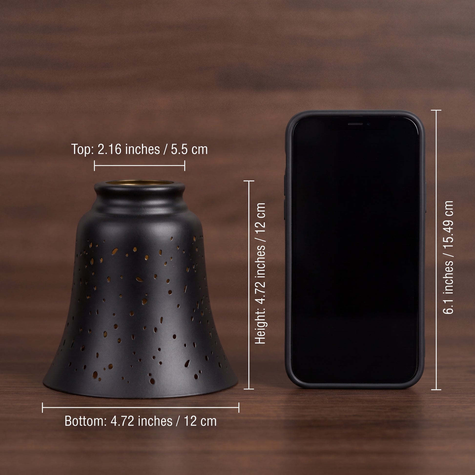Lamp Shade Size Reference Chart - 4-Pack Starlight Metal Shade: Top 2.16" (5.5cm), Bottom 4.72" (12cm), Height 4.72" (12cm), Compared to 6.1" Smartphone (15.49cm), Bell Shape Replacement for Floor Lamps, Chandeliers, Wall Sconces, 1-5/8" Fitter