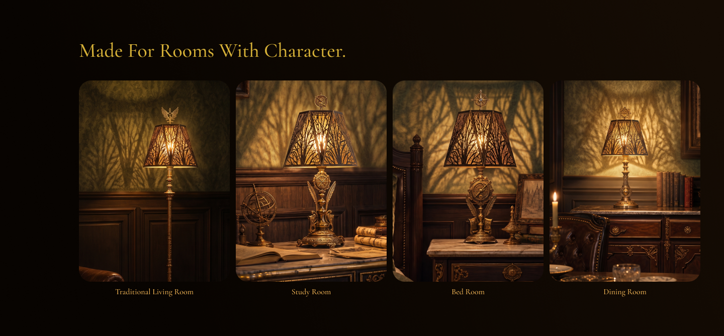 Lamp shades for antique lamps styled in a traditional living room, study room, bedroom, and dining room