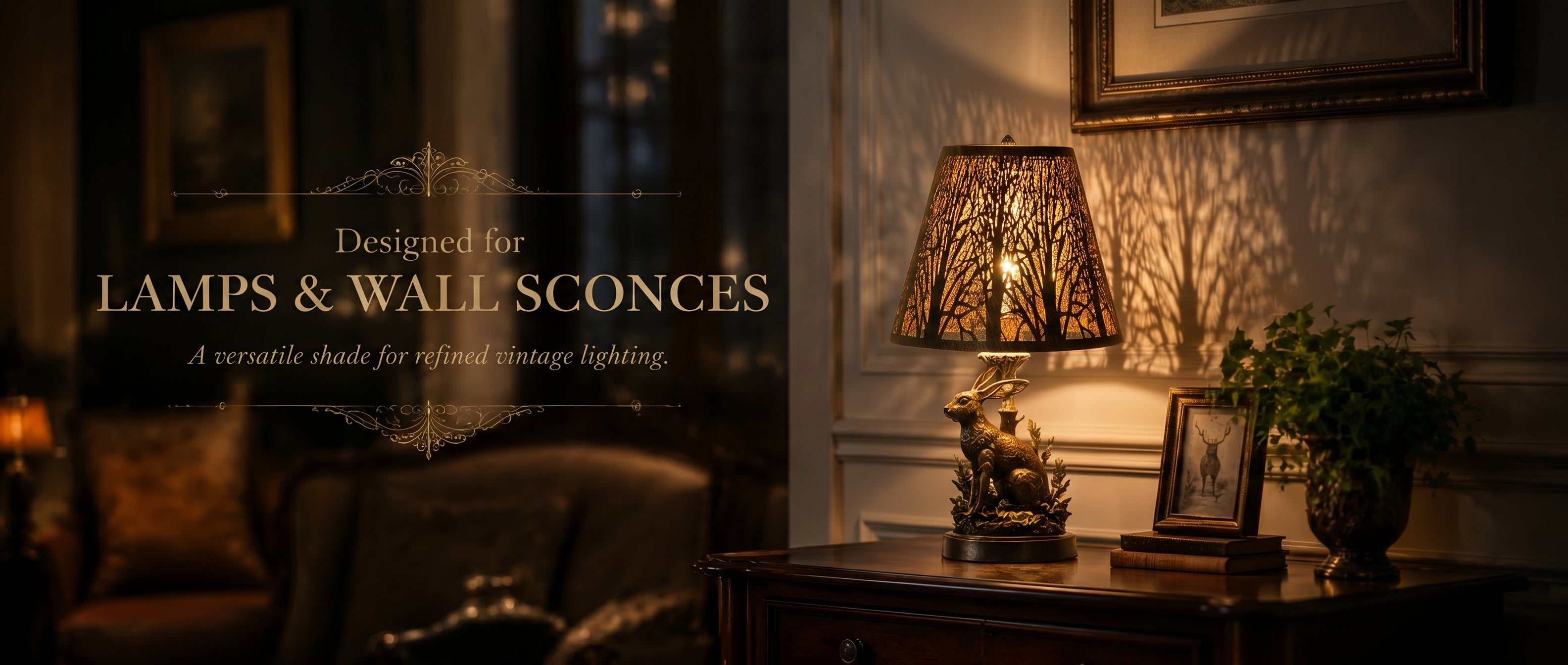Lamp shades small designed for table lamps and wall sconces, featuring a vintage tree pattern metal shade with warm ambient light.