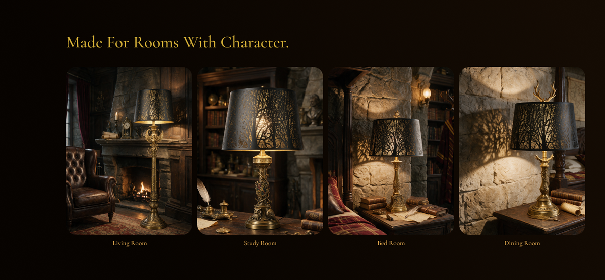 Large drum lampshade styling ideas for living rooms, study rooms, bedrooms and dining rooms with warm vintage interiors.