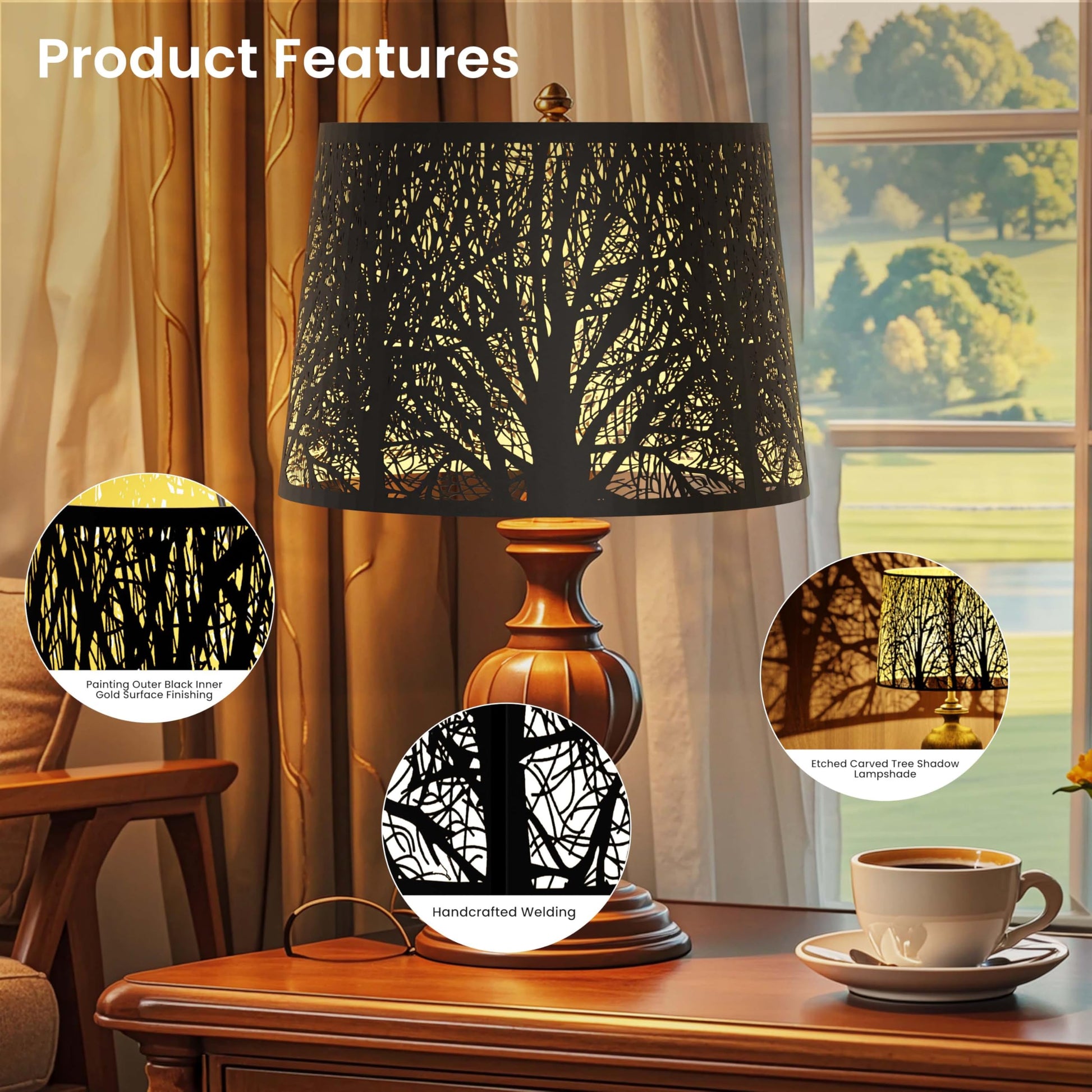 Large drum metal lampshade angled view showing cylindrical shape with decorative etched surface for vintage lighting