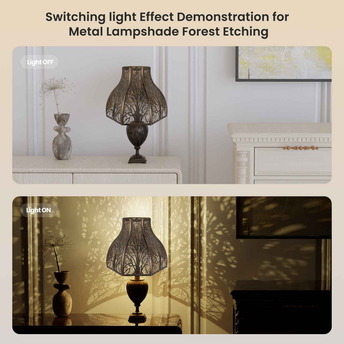 Lotus metal lampshade installed in rustic and vintage interior space creating elegant warm decorative lighting effect