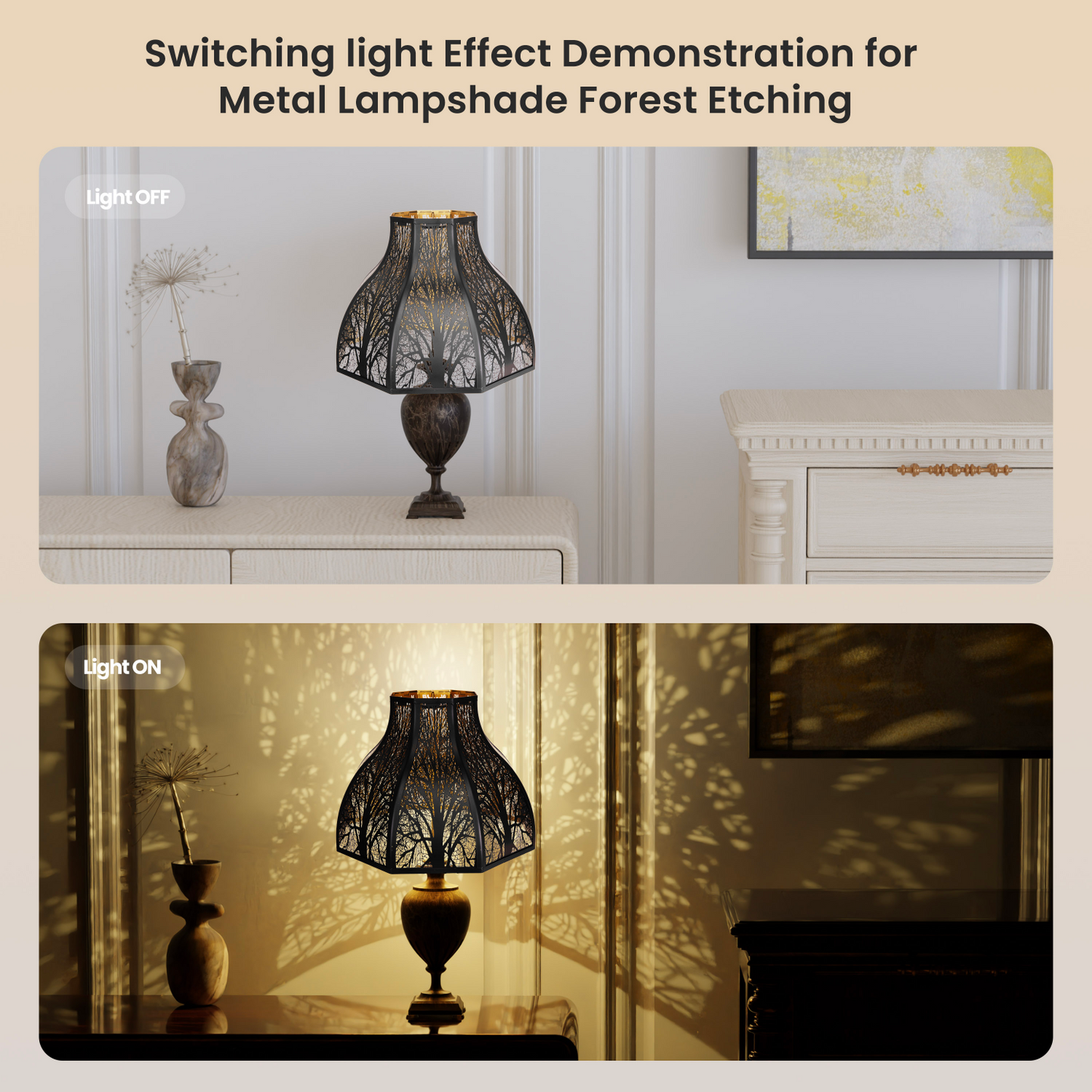 Lotus metal lampshade showing 5.32 by 13 by 9.5 inch dimensions suitable for table lamp replacement and lighting upgrade
