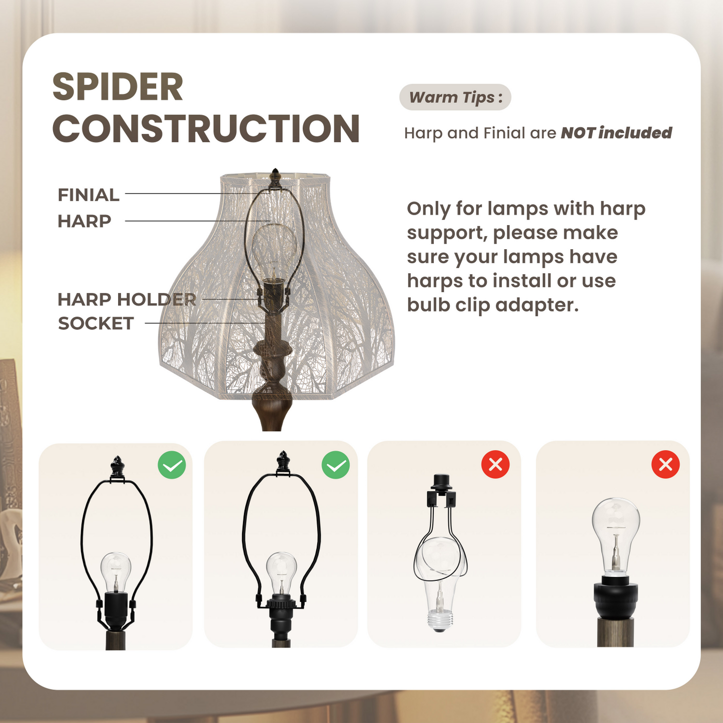 Lotus shape metal lampshade size comparison showing 5.32 by 13 by 9.5 inch dimensions for lighting fixture compatibility