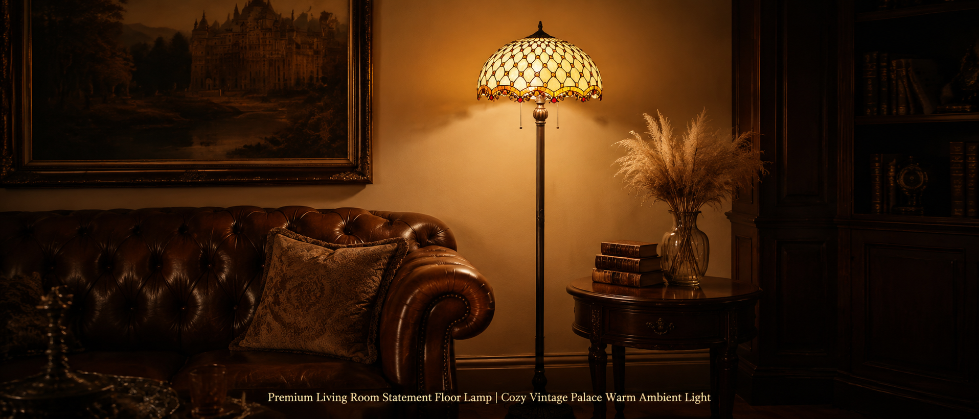 Luxury Tiffany floor lighting enhancing a classic Victorian home interior with elegant warm decorative illumination
