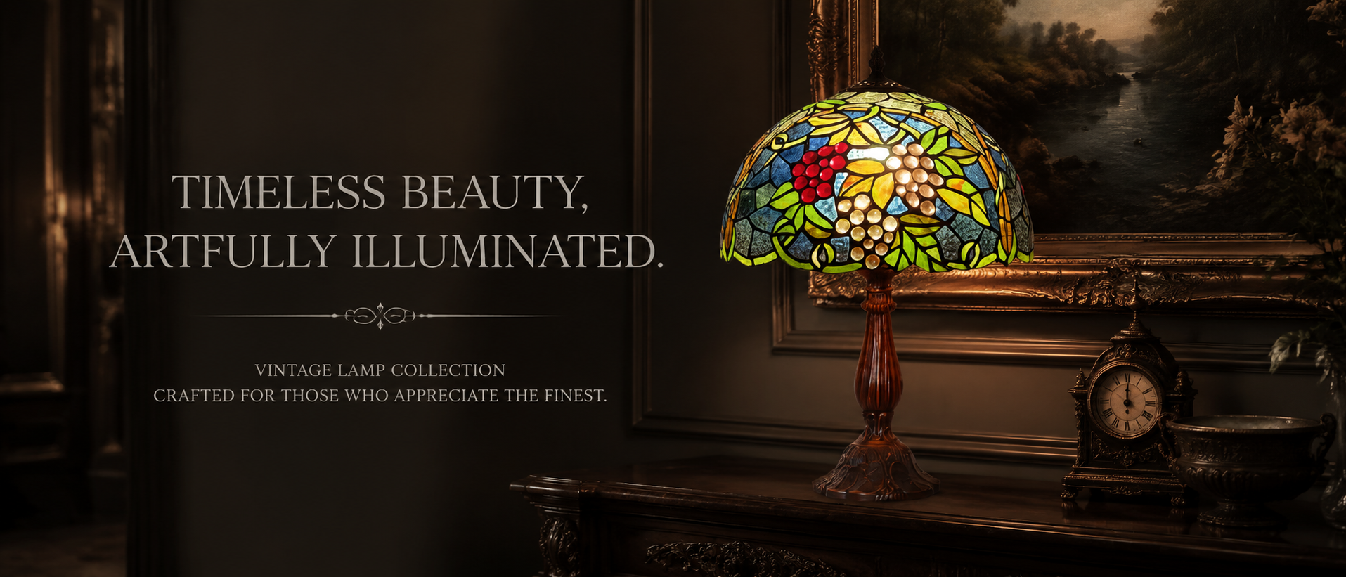 Luxury vintage table lighting with stained glass shade enhancing traditional home interior decoration
