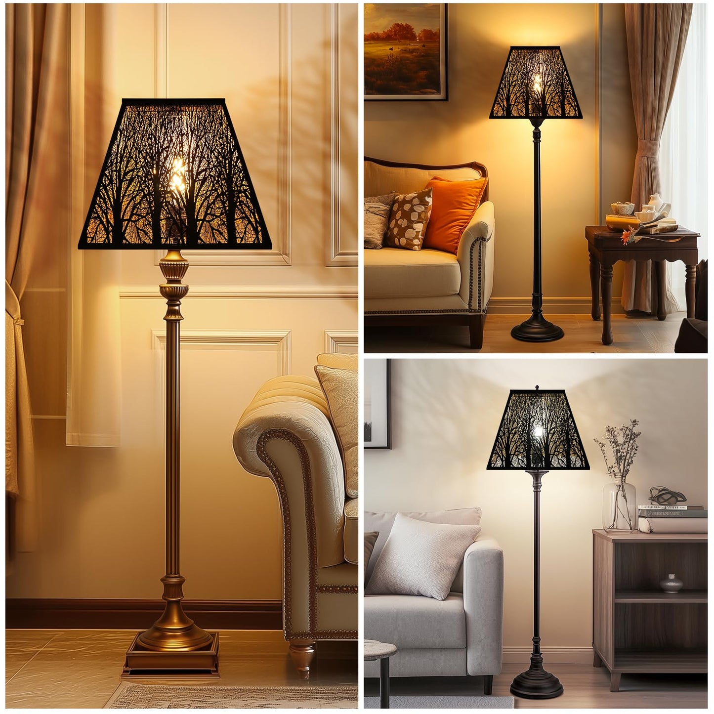 Pyramid metal lamp shade angled view showing square bell structure with antique black and gold vintage lighting design