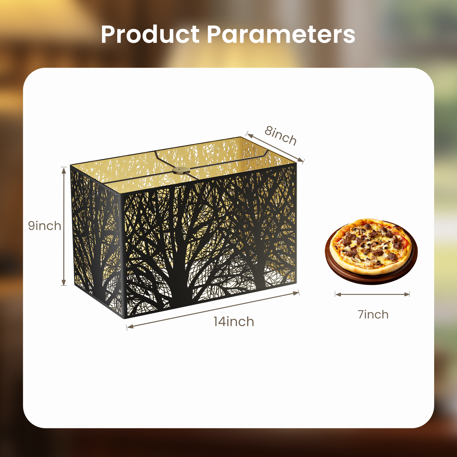 Rectangular metal lamp shade creating warm ambient lighting for table lamps and floor lamps