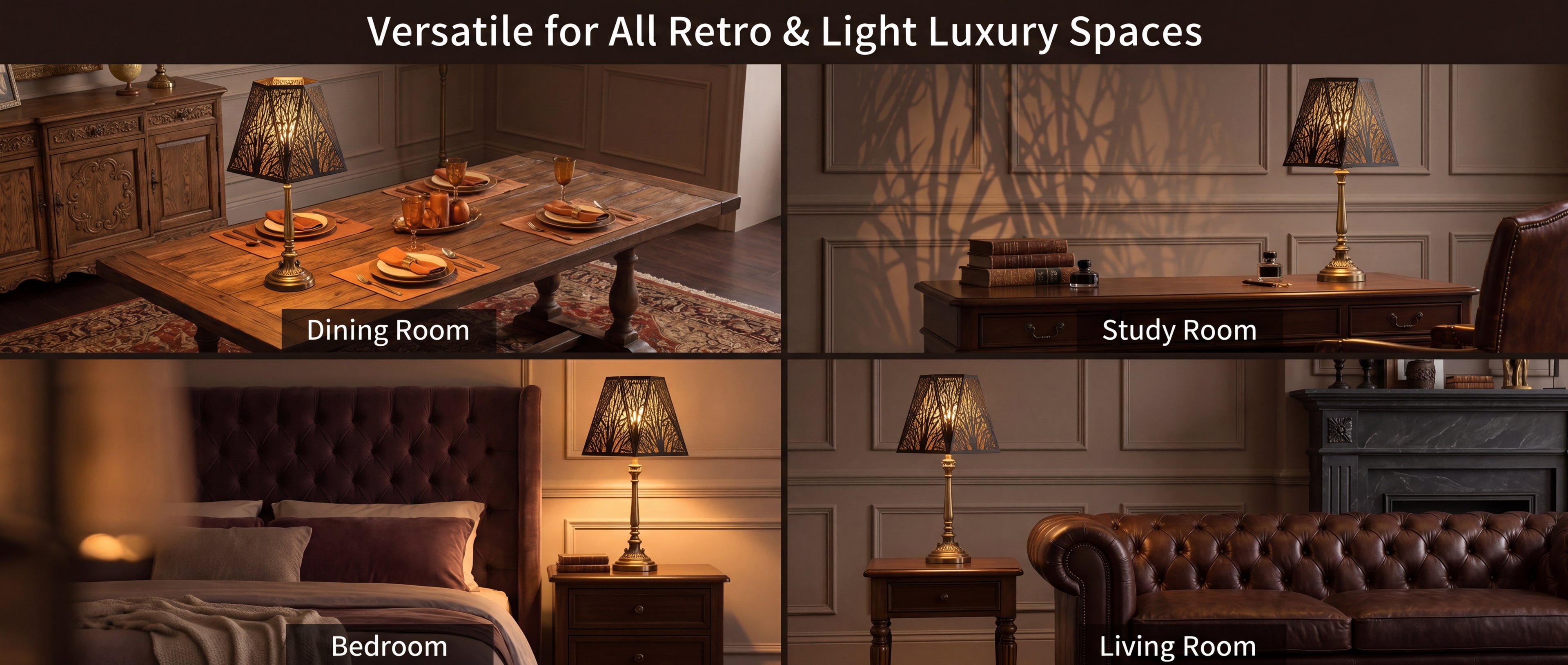 Tree Shadow Lampshade - Versatile for All Retro and Light Luxury Spaces, Square Pyramid Metal Etched Tree Forest Pattern with Gold Inner Lining, Perfect Fit for Dining Room, Study Room, Bedroom Bedside, and Living Room Table Lamps, Creates Warm Ambient Glow and Decorative Tree Shadow Projection on Walls, Elegant Classic Replacement Lamp Shade for Table Lamps, Soft Warm Light, 7x9.5x13.8 inches, Timeless Vintage Retro Light Luxury Interior Decor