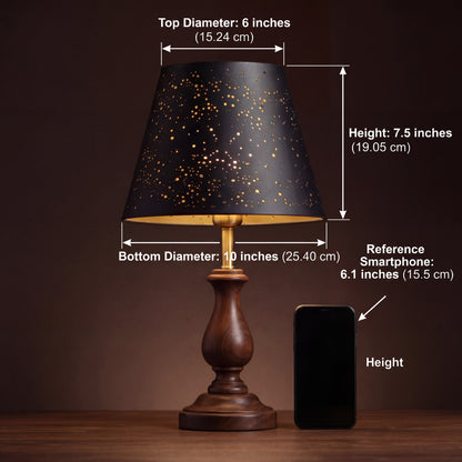 Small Stars Etched Lampshade - 6x10x7.5 inches Size Dimensions: Top Diameter 6 inches (15.24 cm), Bottom Diameter 10 inches (25.40 cm), Height 7.5 inches (19.05 cm), Black and Gold Celestial Star Pattern, Metal Replacement Lamp Shade for Table Lamps and Decorative Lighting Fixtures