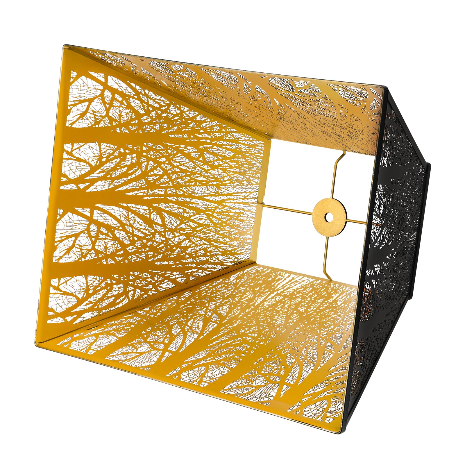 Top structure detail of pyramid metal lamp shade showing square bell frame design for stable lamp fixture installation