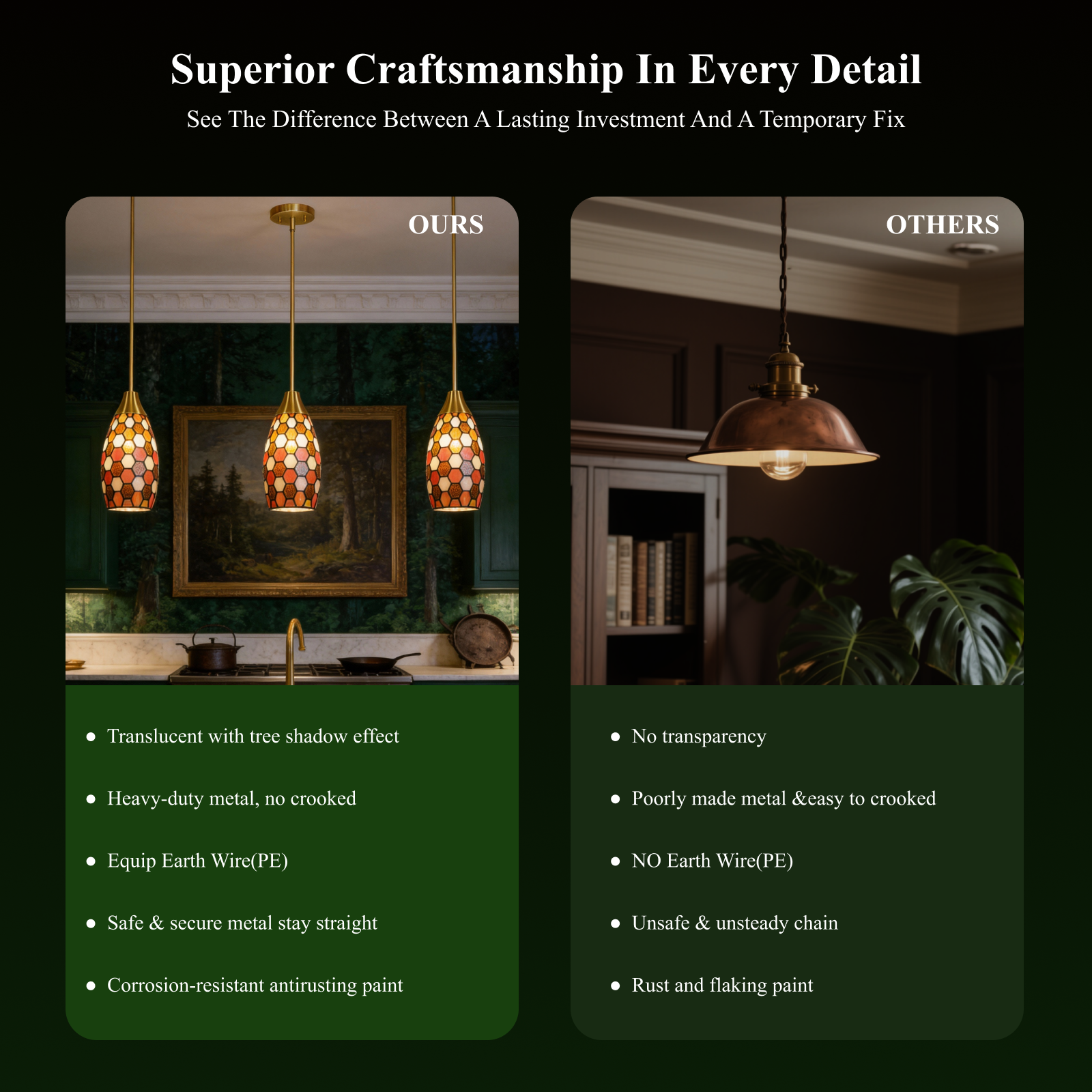 stained glass pendant light creating warm ambient glow in restaurant dining room