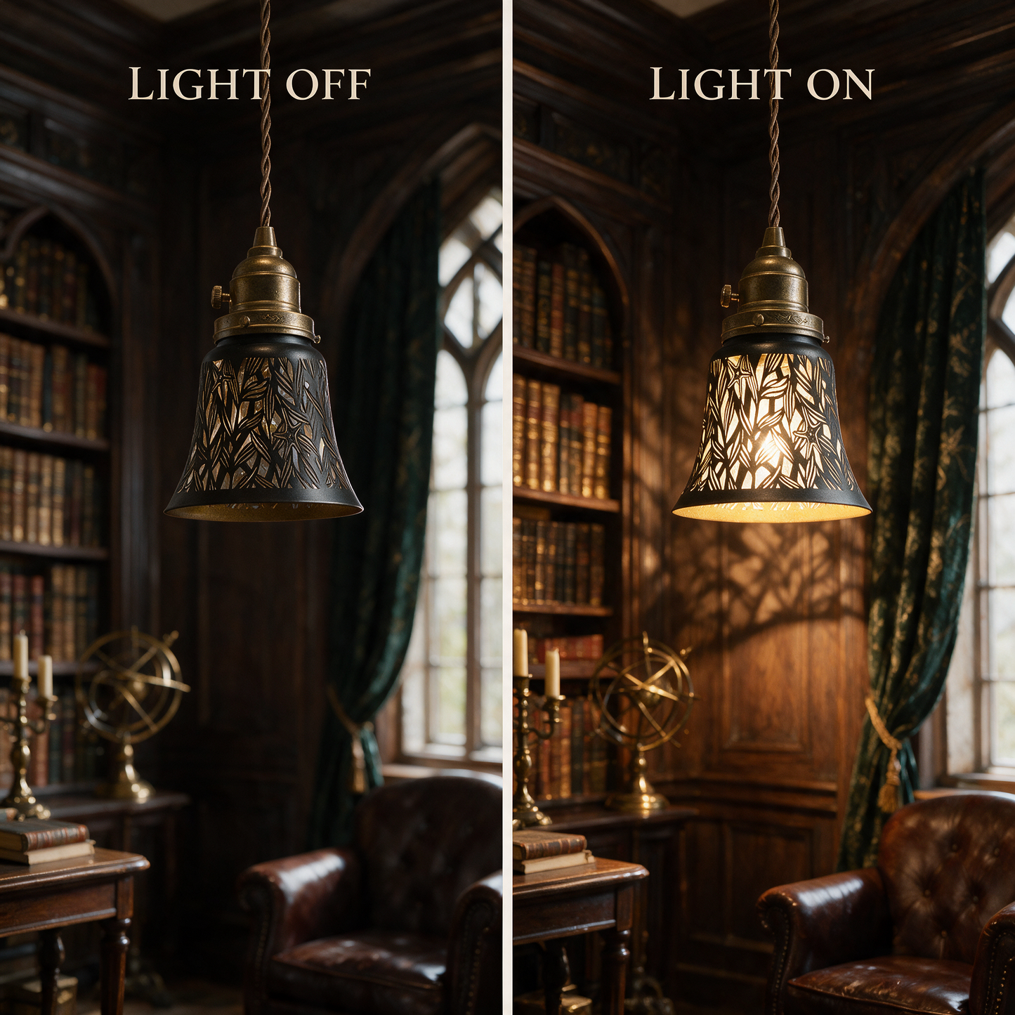 Small starfish lamp shade for chandeliers shown with light off and on, creating a warm decorative glow.