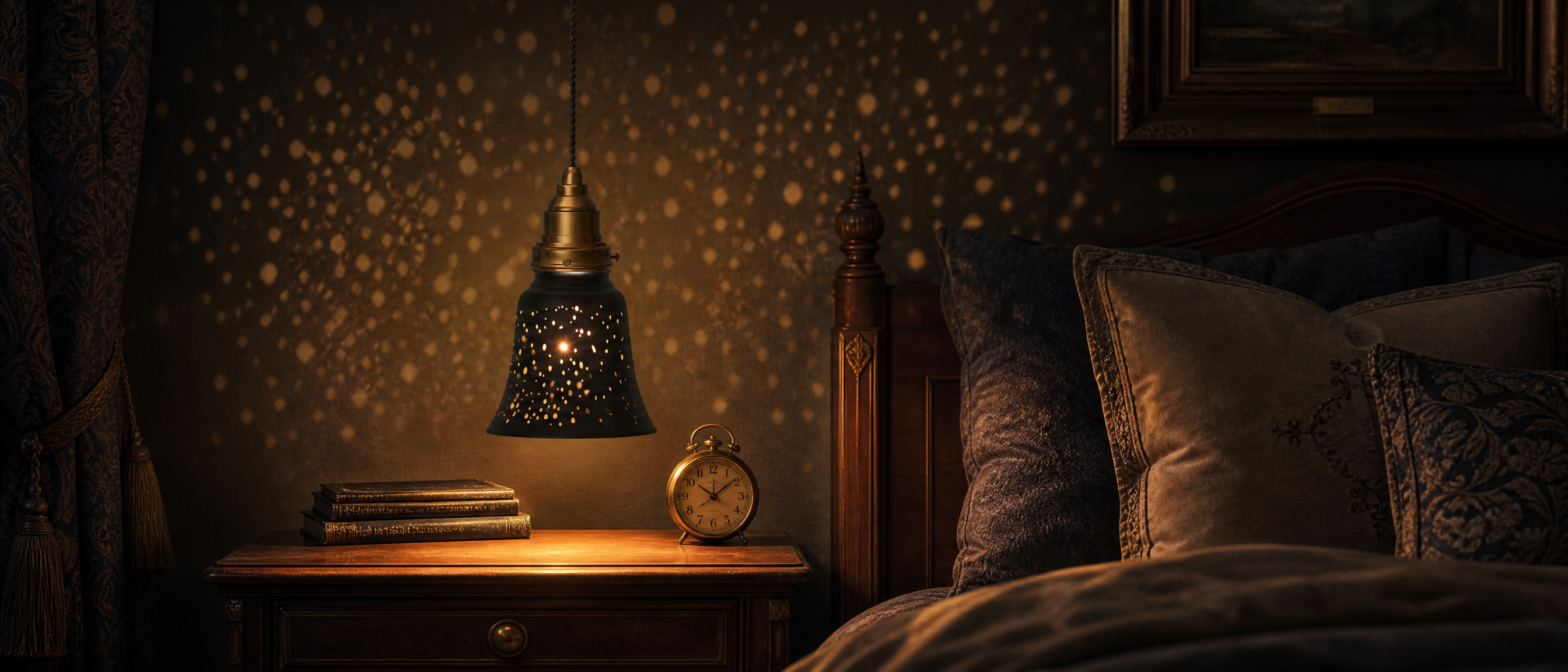 4-Pack Starlight Ceiling Fan Covers - Black Metal Lamp Shade with Delicate Starlight Etching and Gold Interior, Bell Shape 4.72"x4.72" Pendant Light for Vintage Bedroom Nightstand, Creates Warm Starlight Ambient Lighting, 1-5/8" Fitter