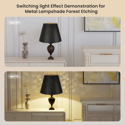 Small stars etched lampshade size reference showing 6 by 10 by 7.5 inch dimensions for table lamp compatibility