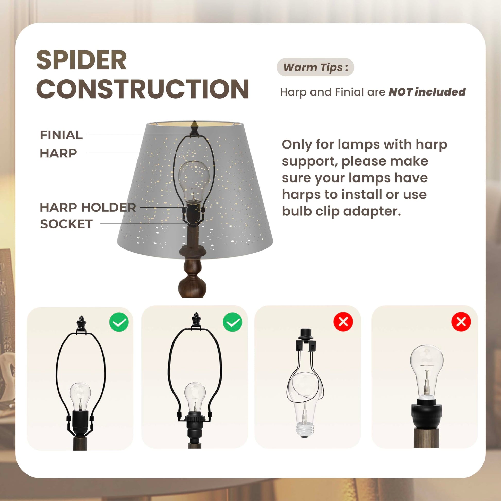 Top fitting structure detail of metal lampshade designed for stable table lamp replacement installation