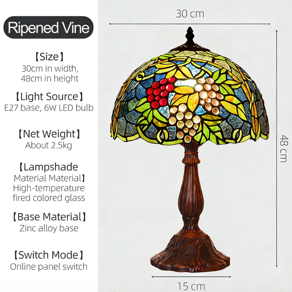 Aeelleea Tiffany grape cluster lamp creating warm vineyard inspired atmosphere in wine bar interior decor
