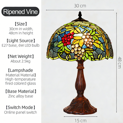 Aeelleea Tiffany grape cluster lamp creating warm vineyard inspired atmosphere in wine bar interior decor