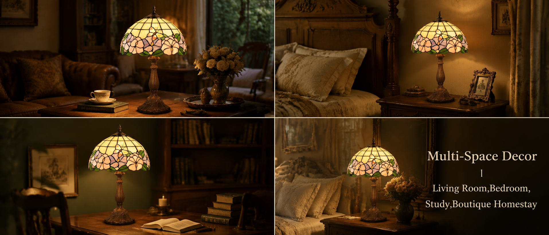 Vintage butterfly lamp displayed in bedroom, study and living areas as elegant home lighting decor