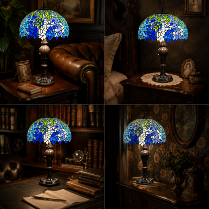 Vintage stained glass table lamp displayed in living room bedroom and study room home decor settings