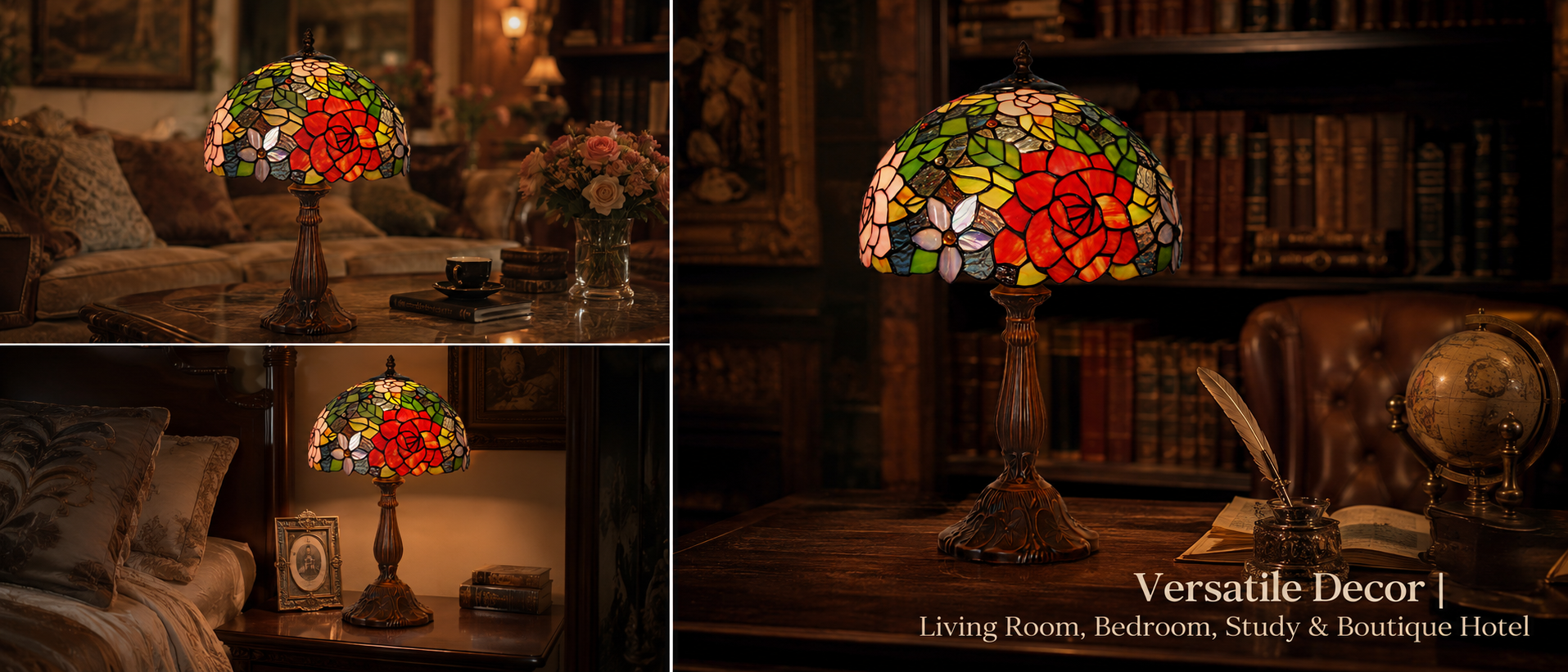Vintage stained glass table lamp decorating living room bedroom and study spaces with classic artistic lighting